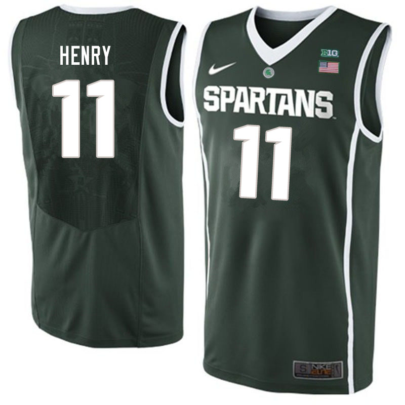 Men #11 Aaron Henry Michigan State Spartans College Basketball Jerseys Sale-Dark Green